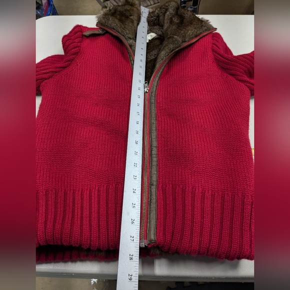 Orvis Faux Fur Lined Wool Blend Zip Up Red Pink Women's Small Knit Sweater A016 - Picture 13 of 15